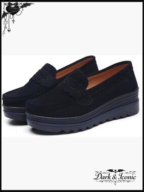 Platform Loafers Suede Wedge Shoes Thick Sole Slip-On Comfort Work Shoes